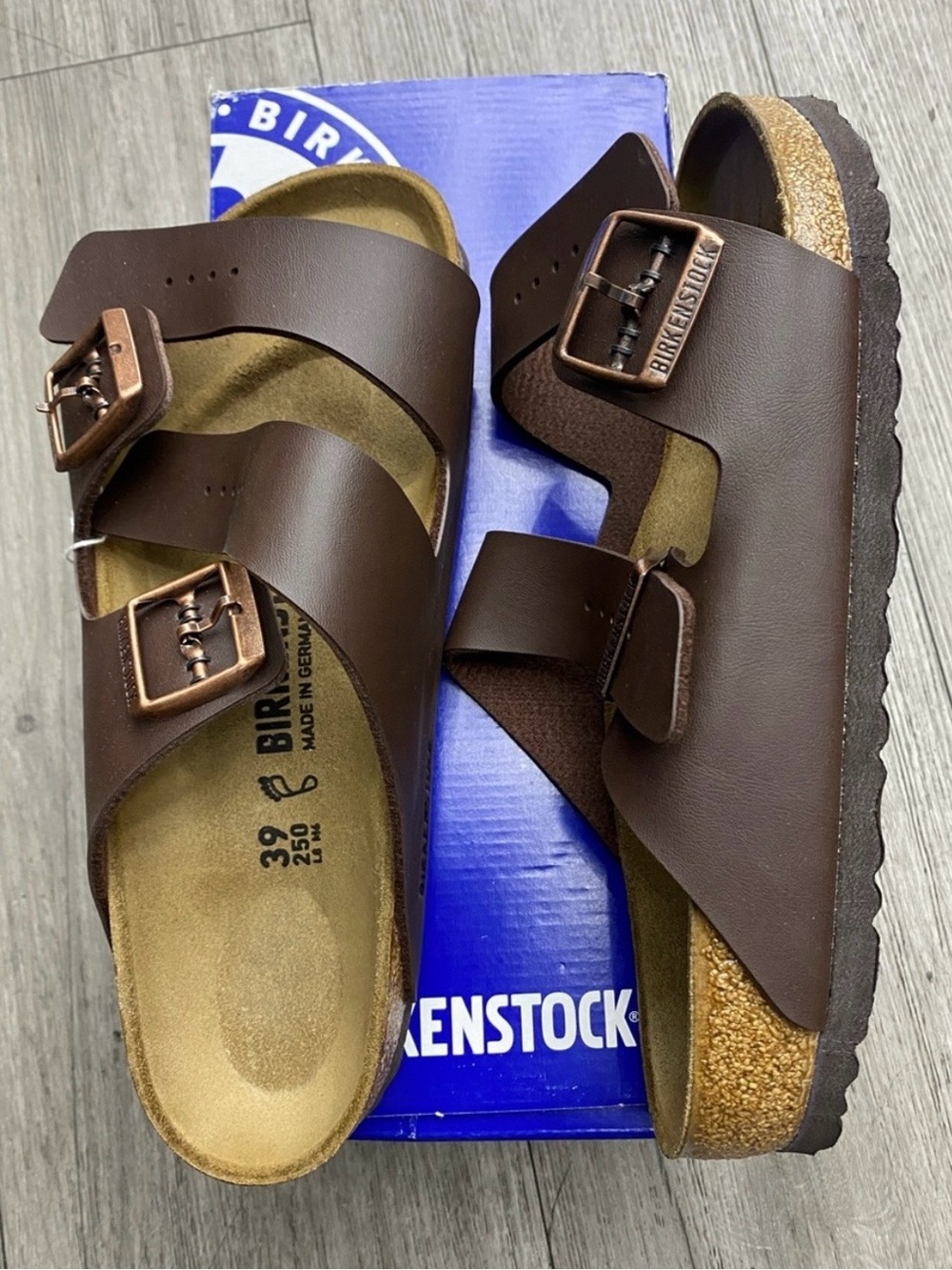 Birkenstock 🔥 Arizona Birko-Flor Brown Leather Sandals Slides 43 44 10 11 NEW